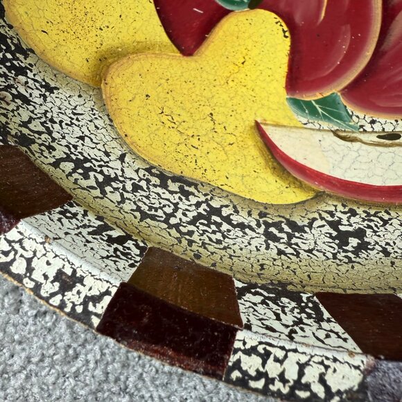 Decorative Wooden Bowl Painted Fruit Apple Pear Design Farmhouse Rustic Decor - Picture 15 of 16